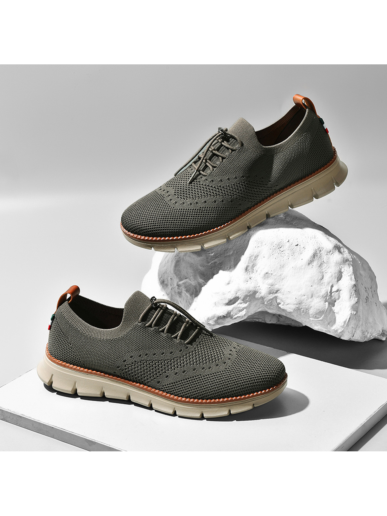 Men Olive Knit Casual Sneakers