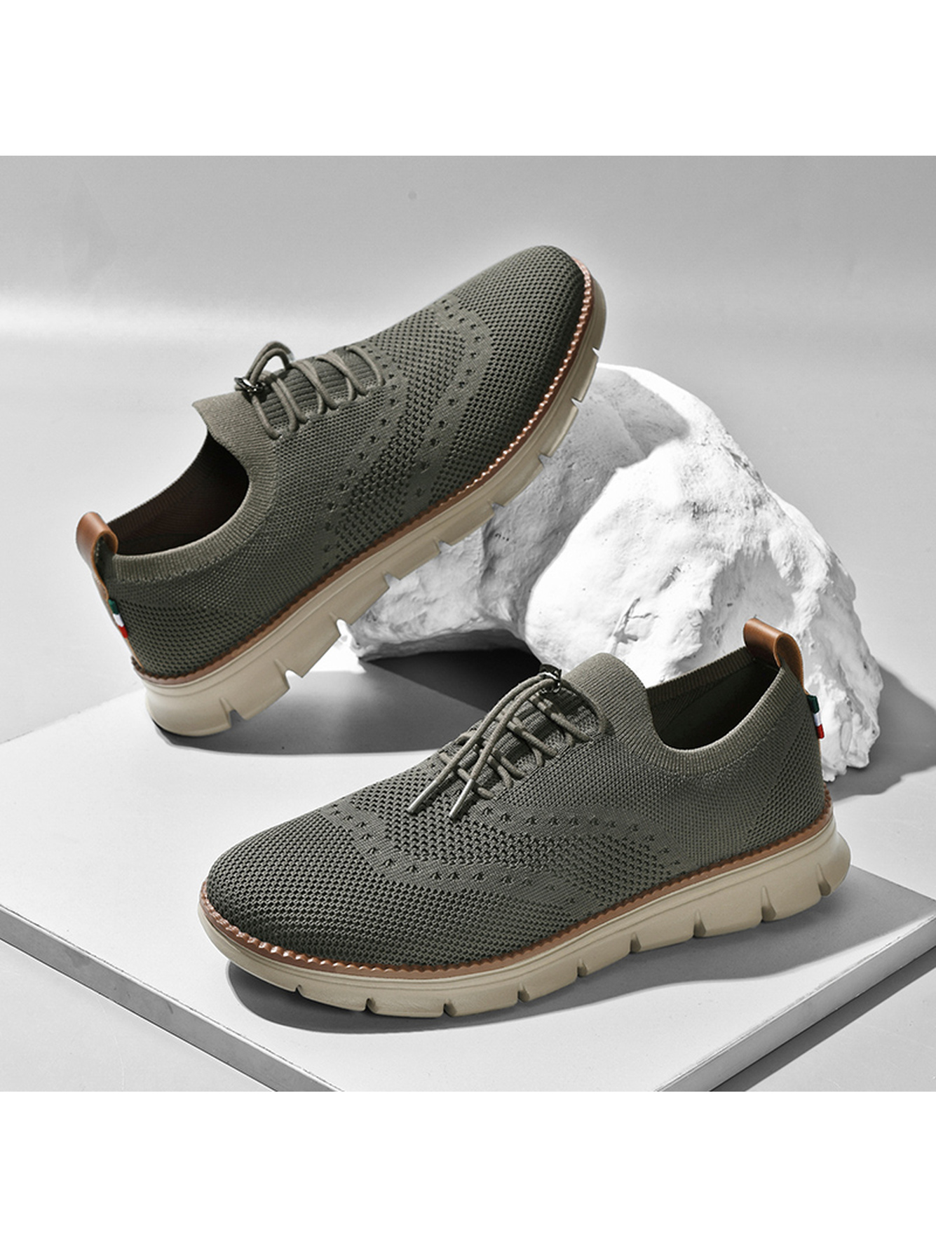 Men Olive Knit Casual Sneakers