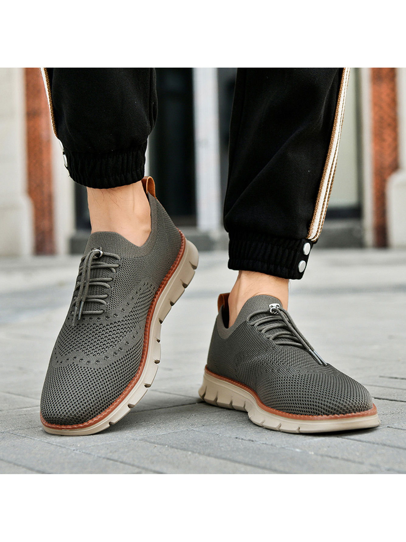 Men Olive Knit Casual Sneakers