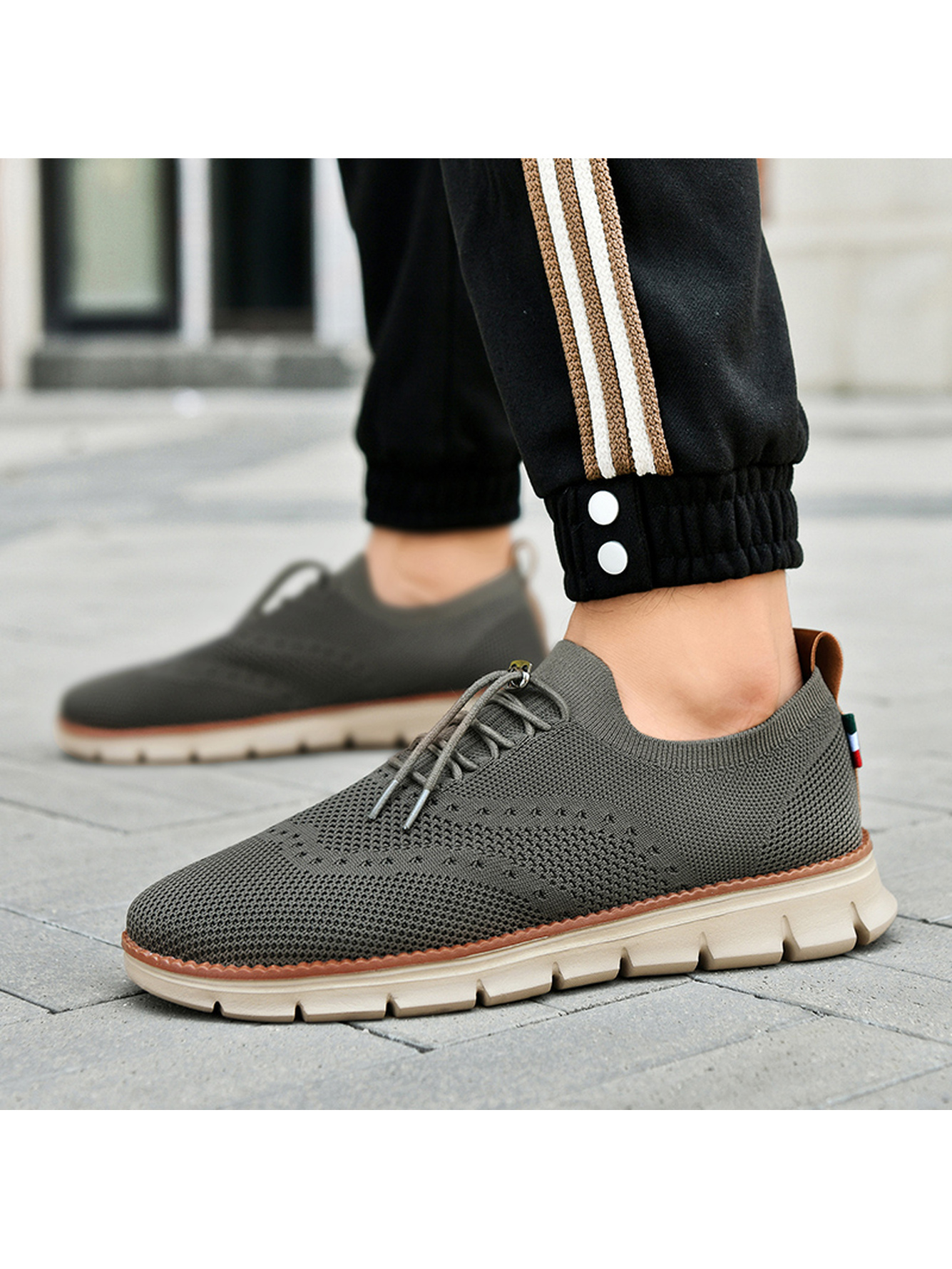Men Olive Knit Casual Sneakers