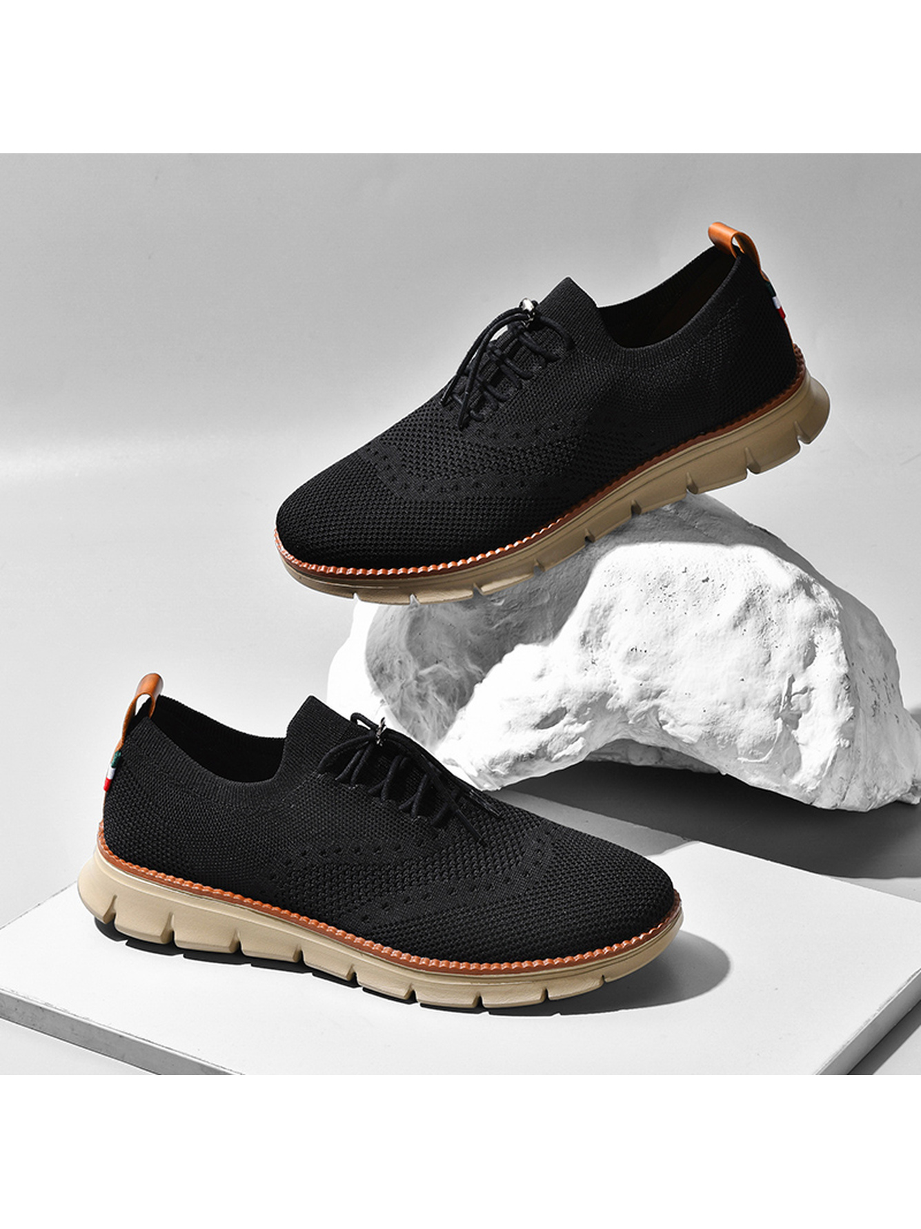 Men Black Knitted Casual Sneakers with Comfort Sole