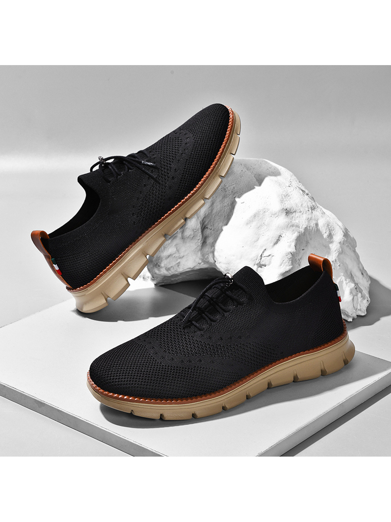 Men Black Knitted Casual Sneakers with Comfort Sole