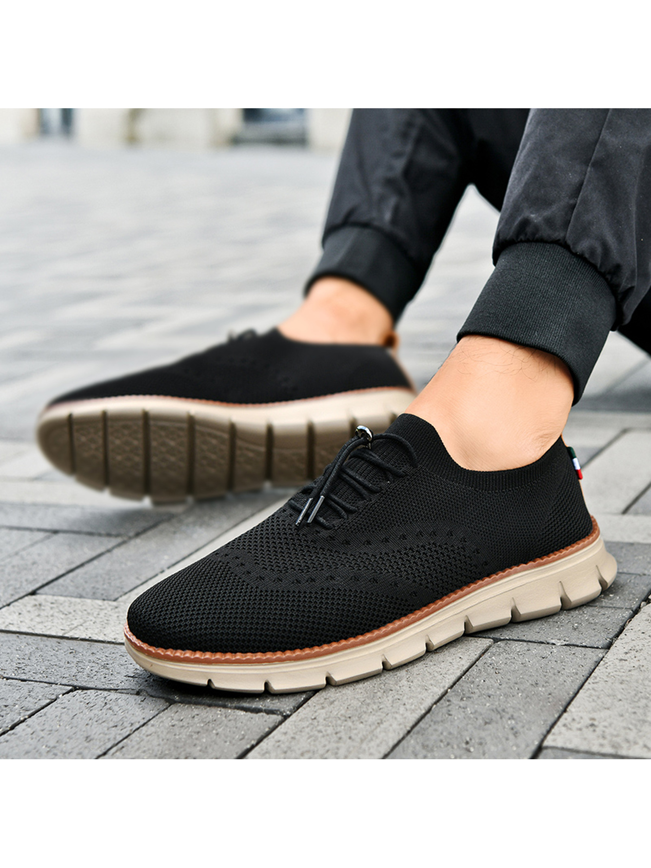 Men Black Knitted Casual Sneakers with Comfort Sole