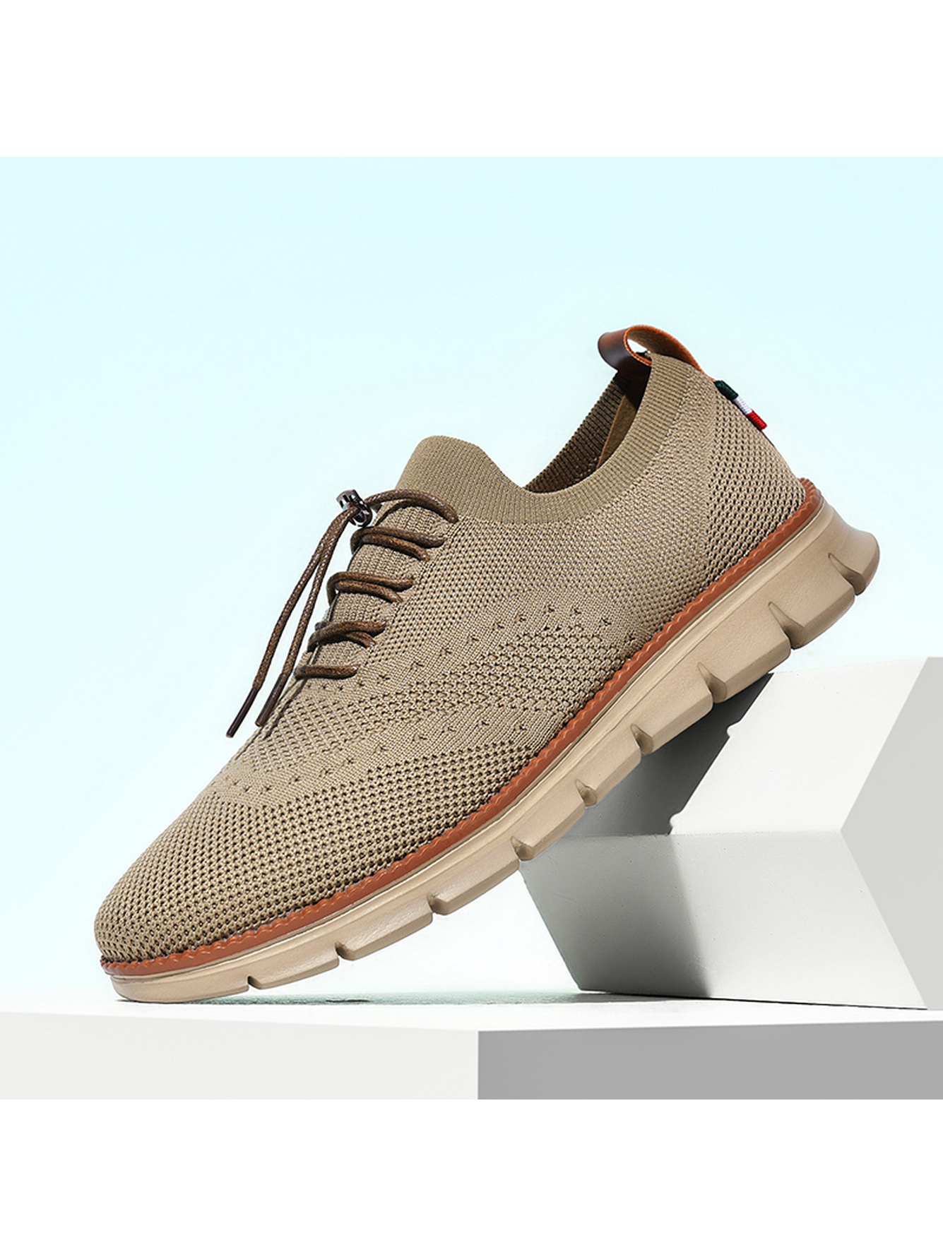 Khaki Men Knit Sports Sneakers