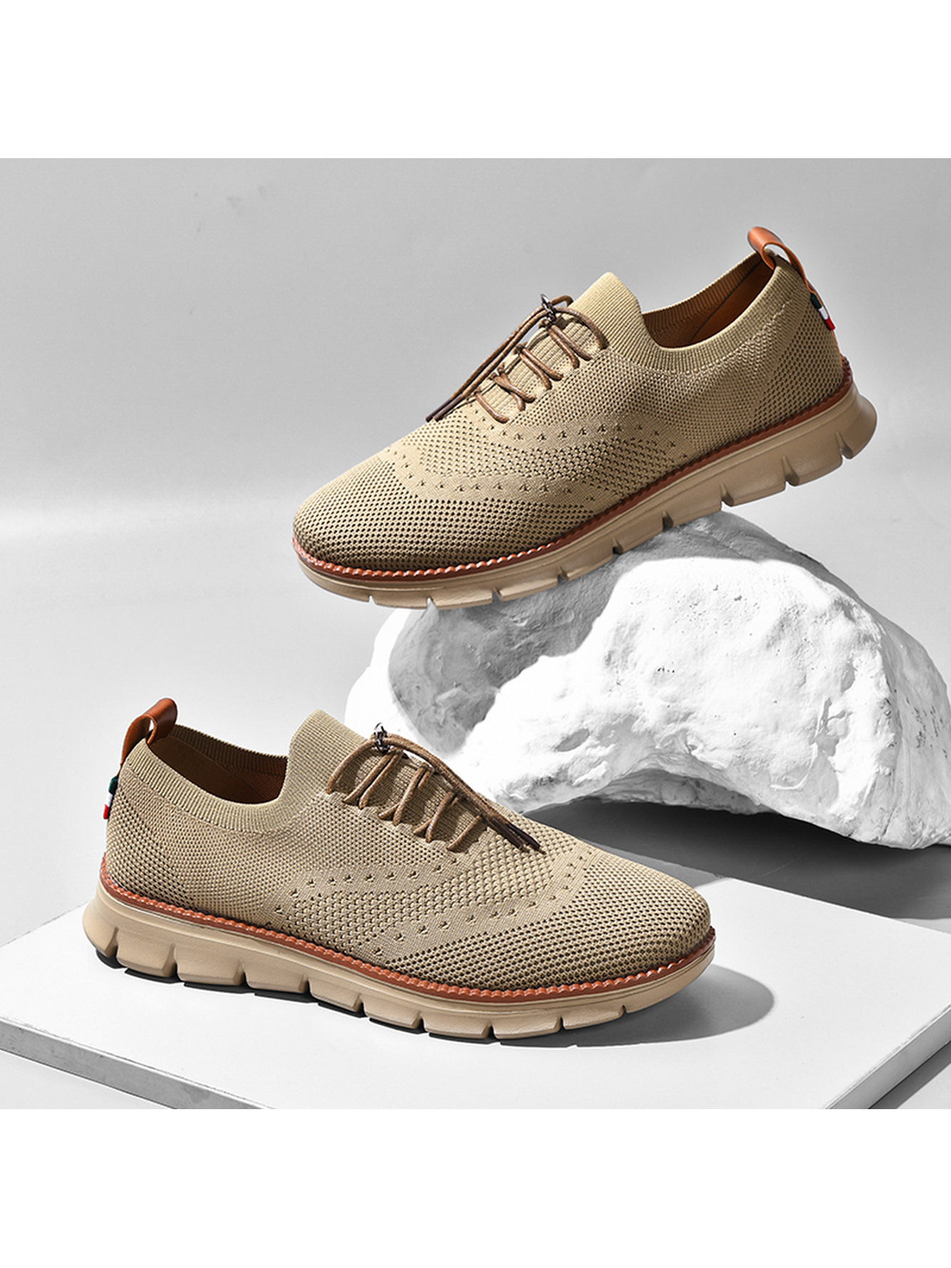 Khaki Men Knit Sports Sneakers