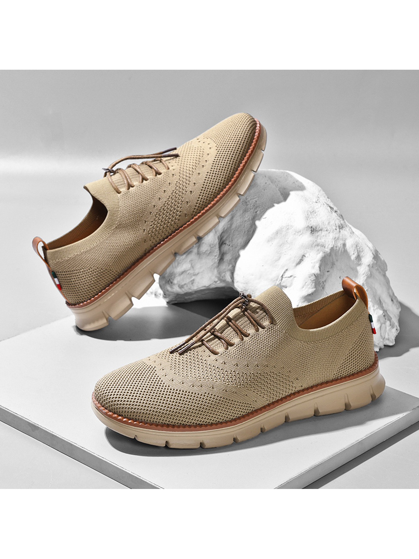 Khaki Men Knit Sports Sneakers