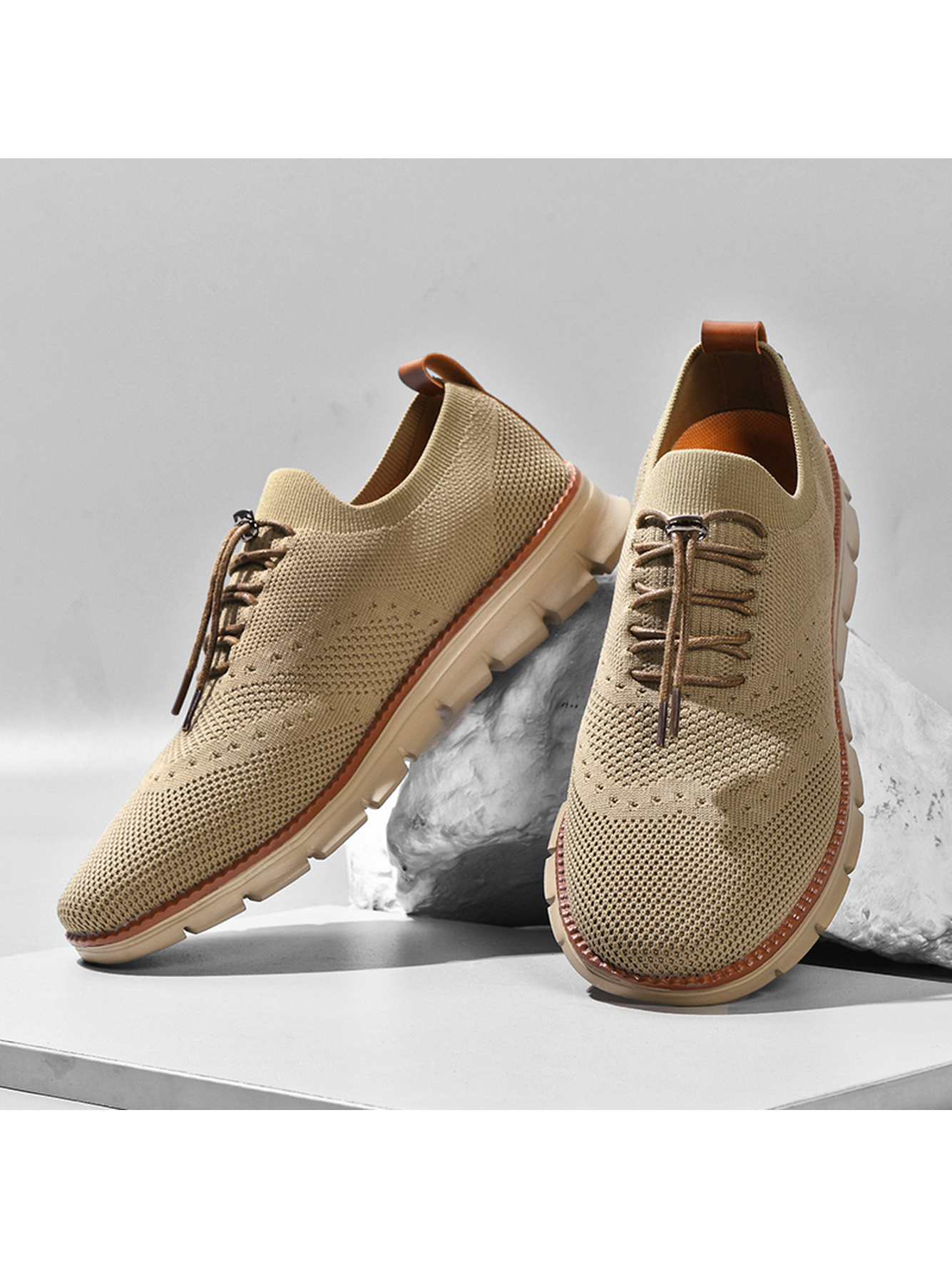 Khaki Men Knit Sports Sneakers