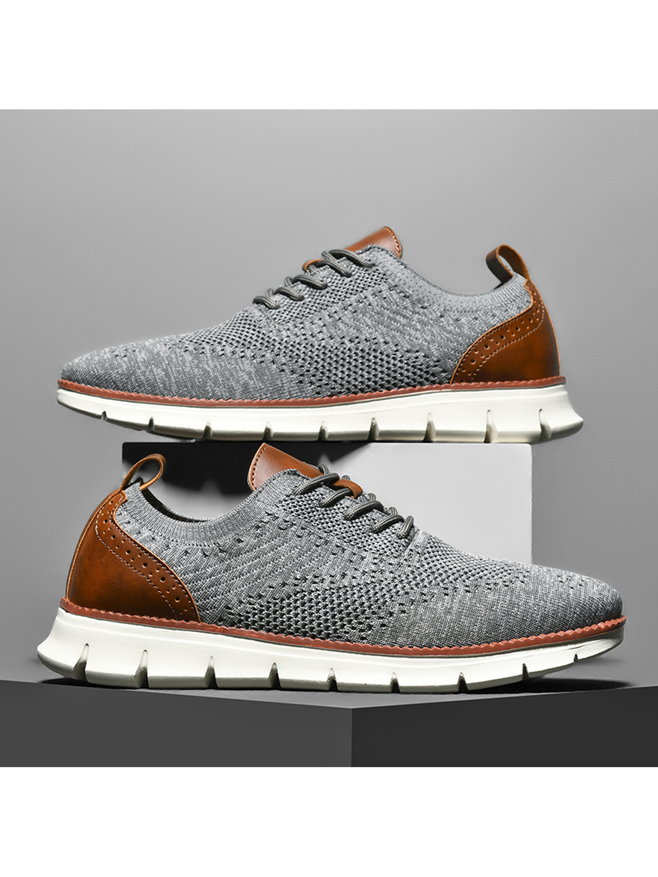 Men Charcoal Knit Sports Sneakers