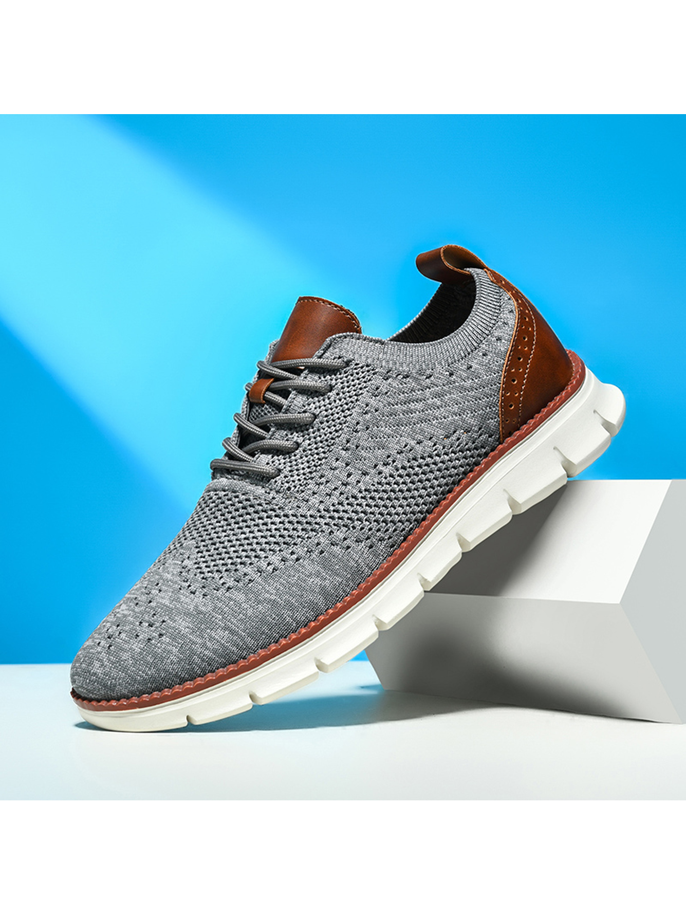 Men Charcoal Knit Sports Sneakers