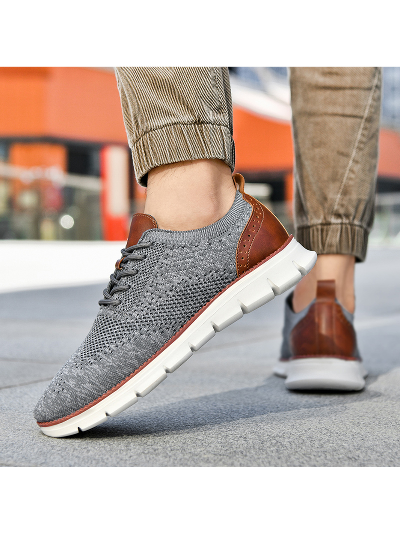 Men Charcoal Knit Sports Sneakers