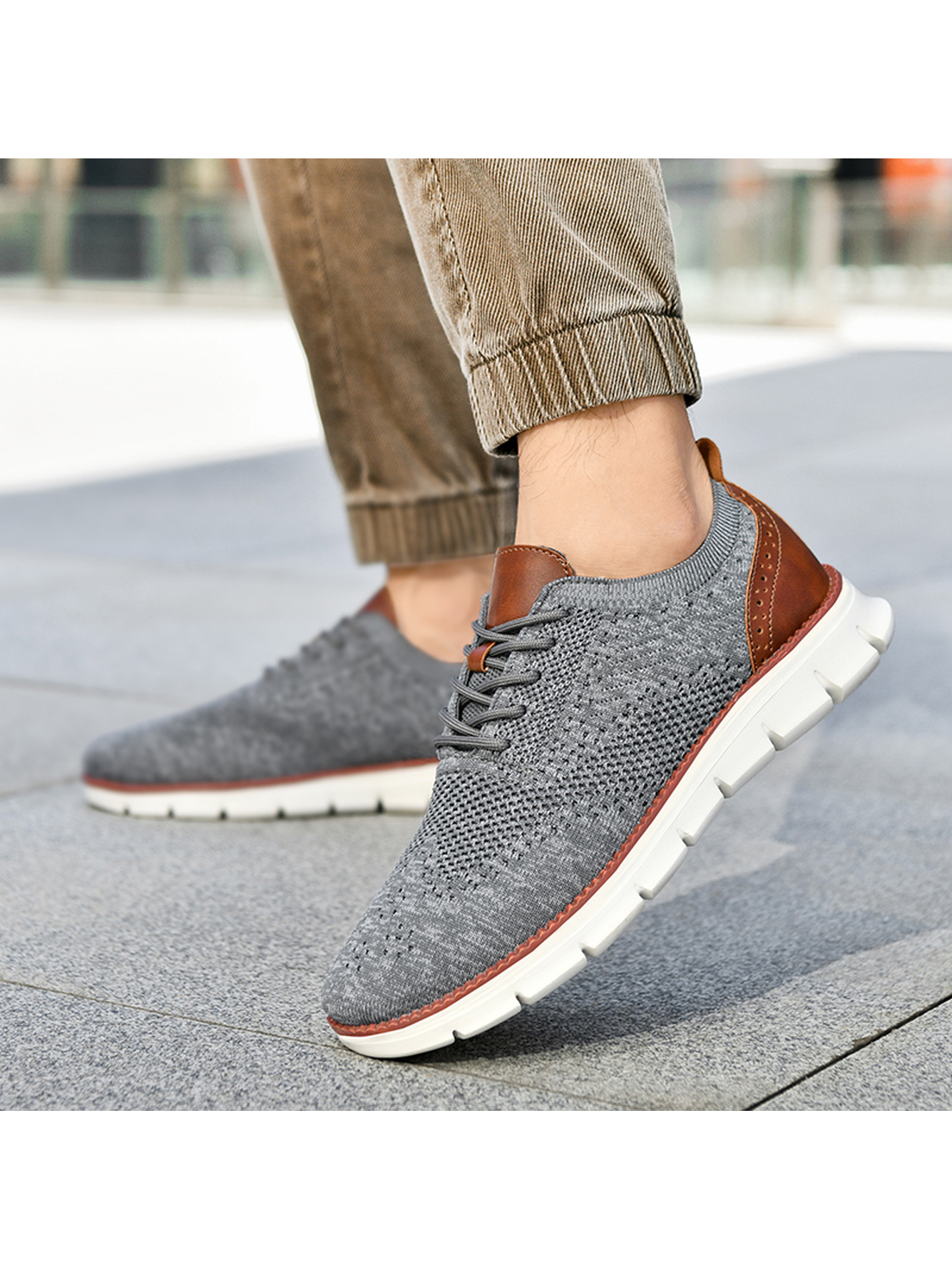 Men Charcoal Knit Sports Sneakers