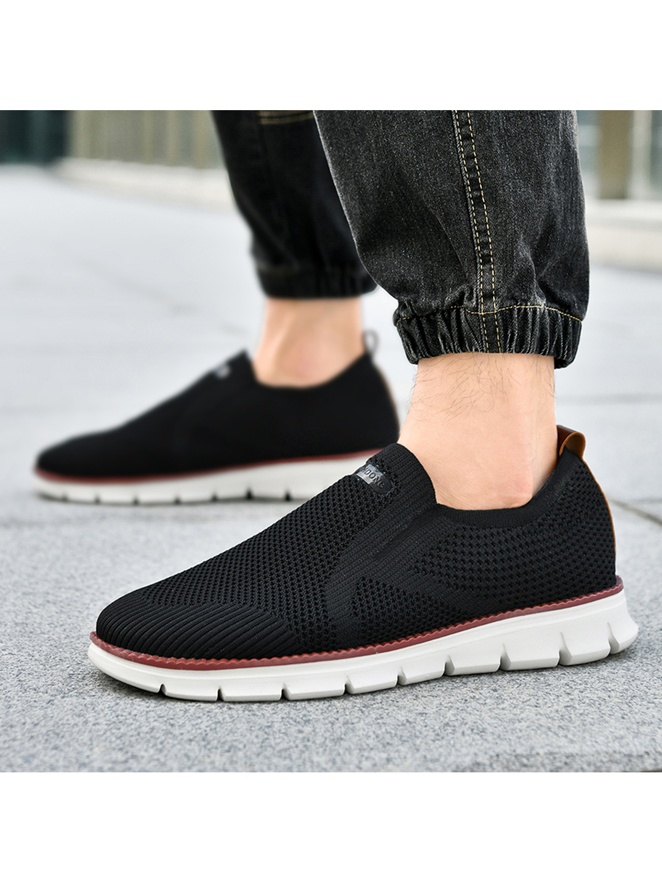 Men Black Slip-On Sports Sneakers