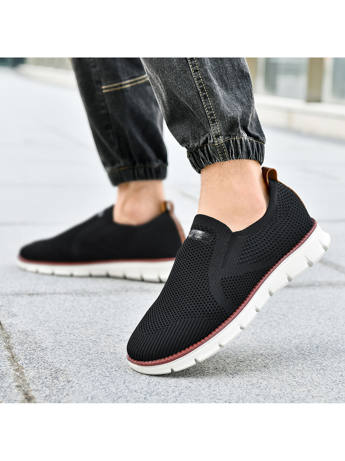 Men Black Slip-On Sports Sneakers