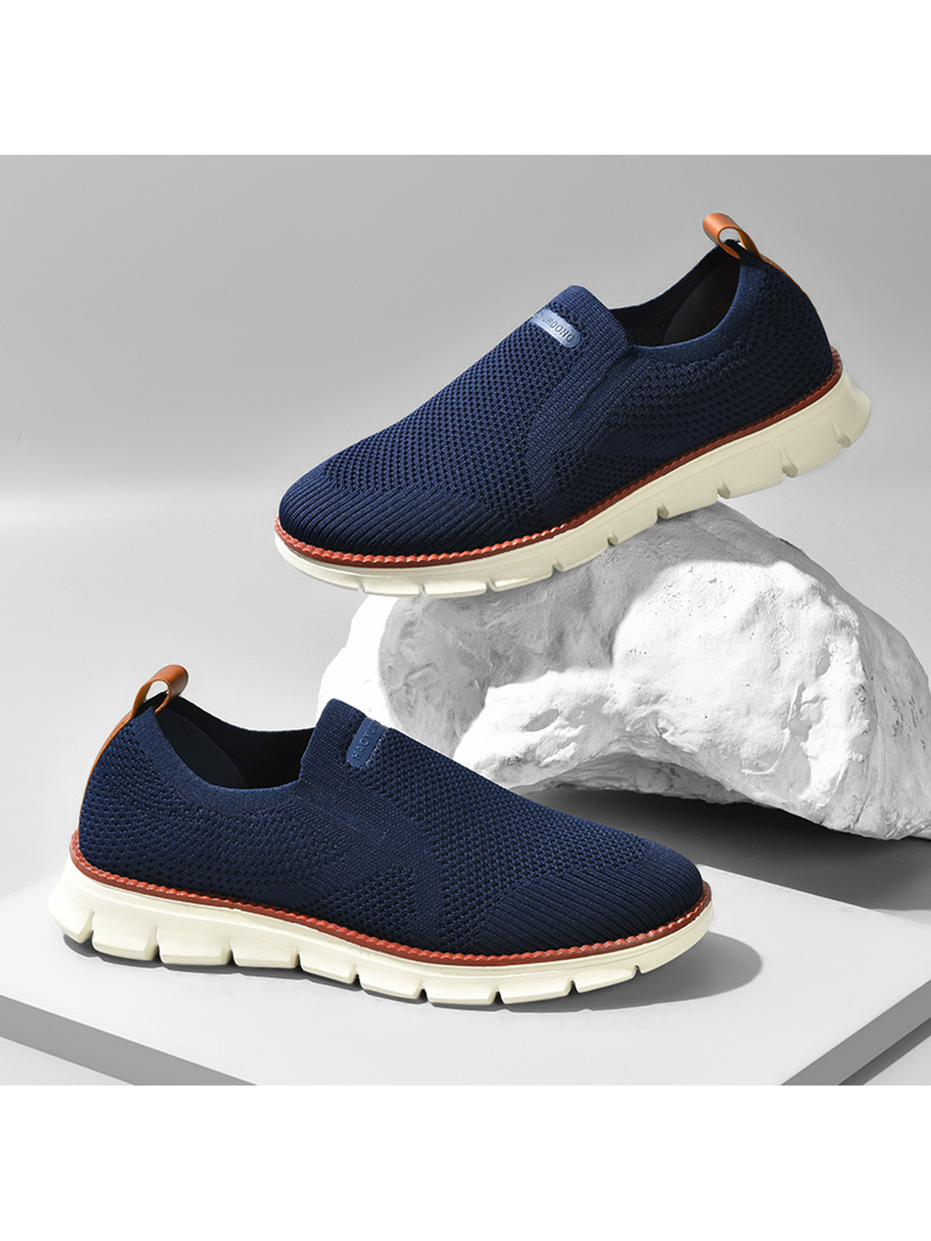 Men Blue Knit Slip-On Sneakers