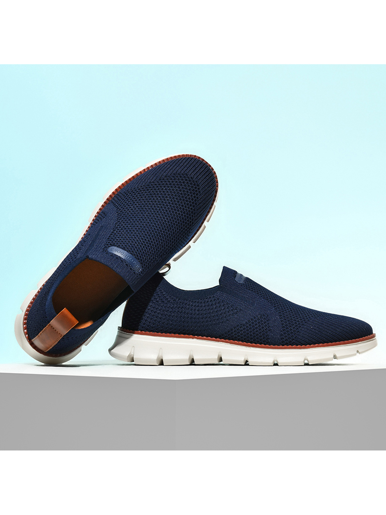 Men Blue Knit Slip-On Sneakers