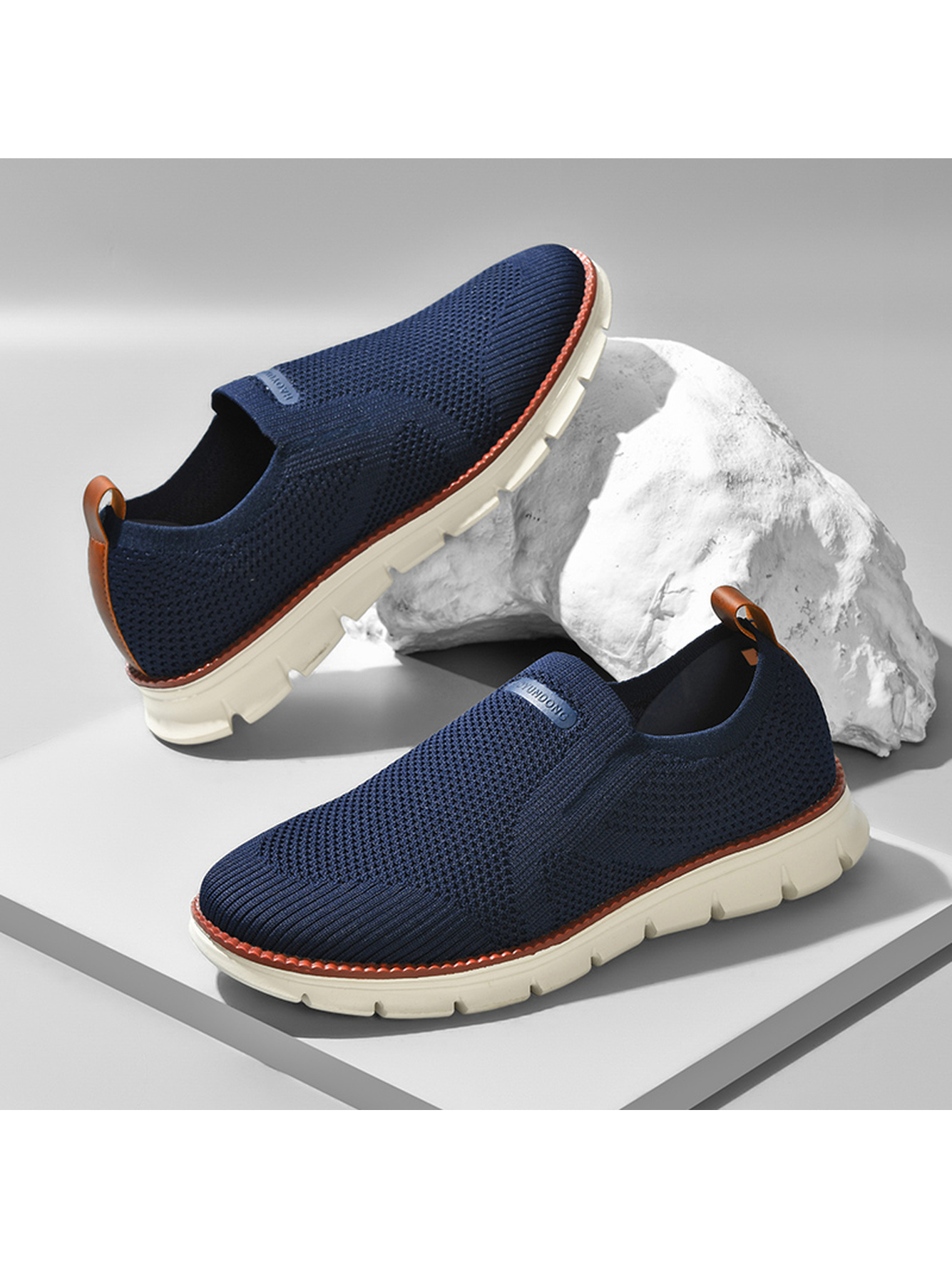 Men Blue Knit Slip-On Sneakers