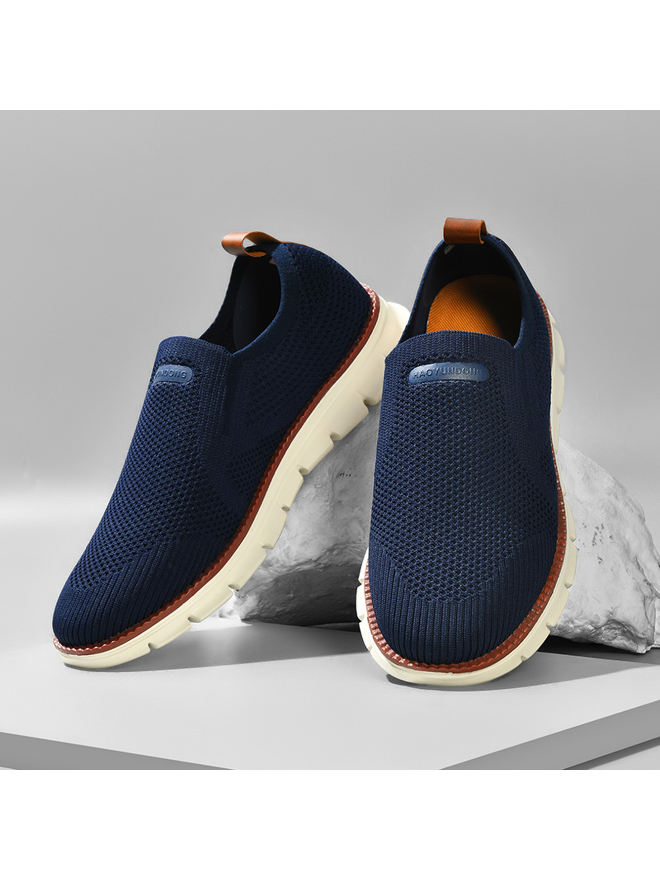 Men Blue Knit Slip-On Sneakers