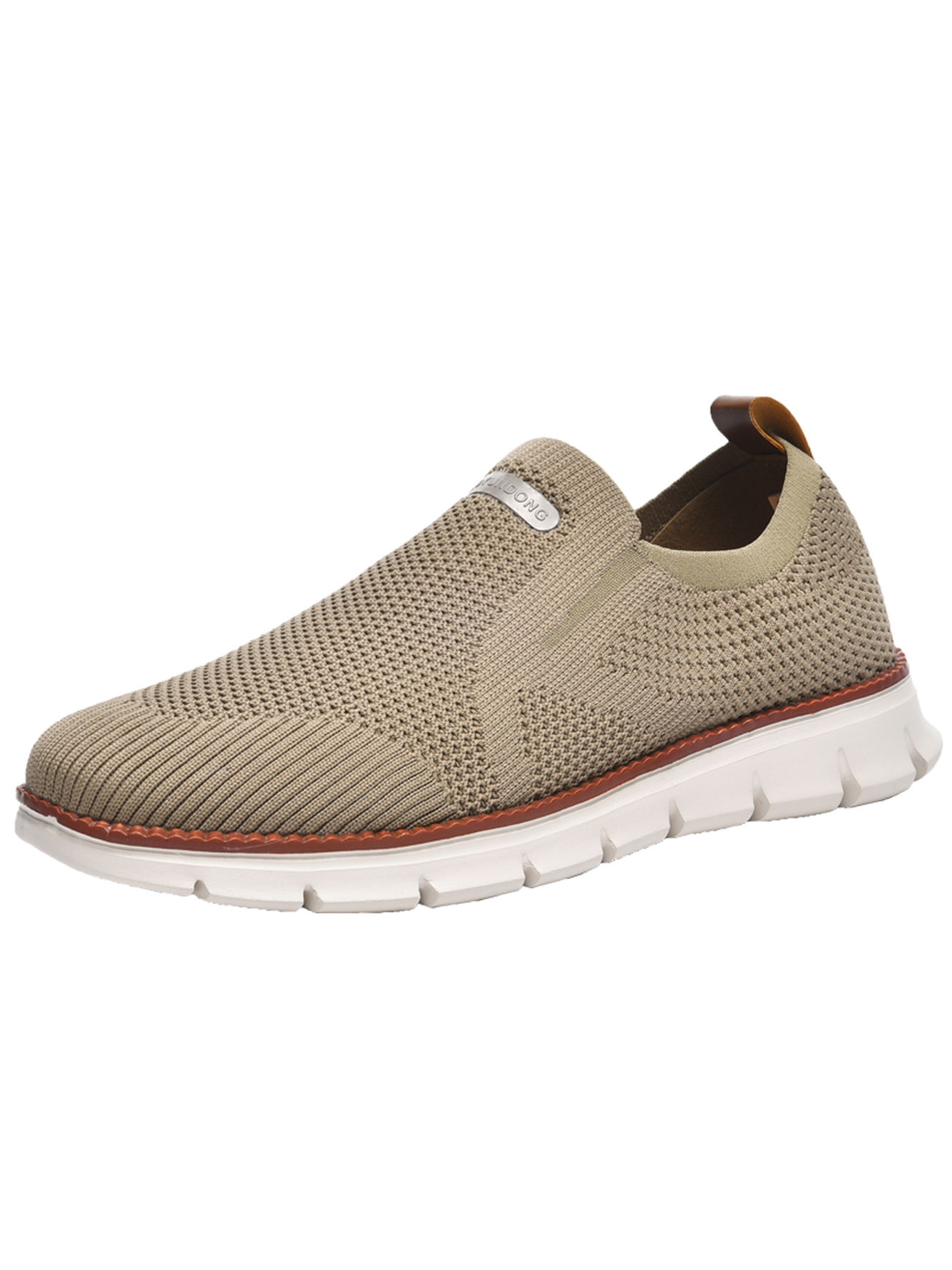 Men Khaki Knit Slip-On Sports Sneakers