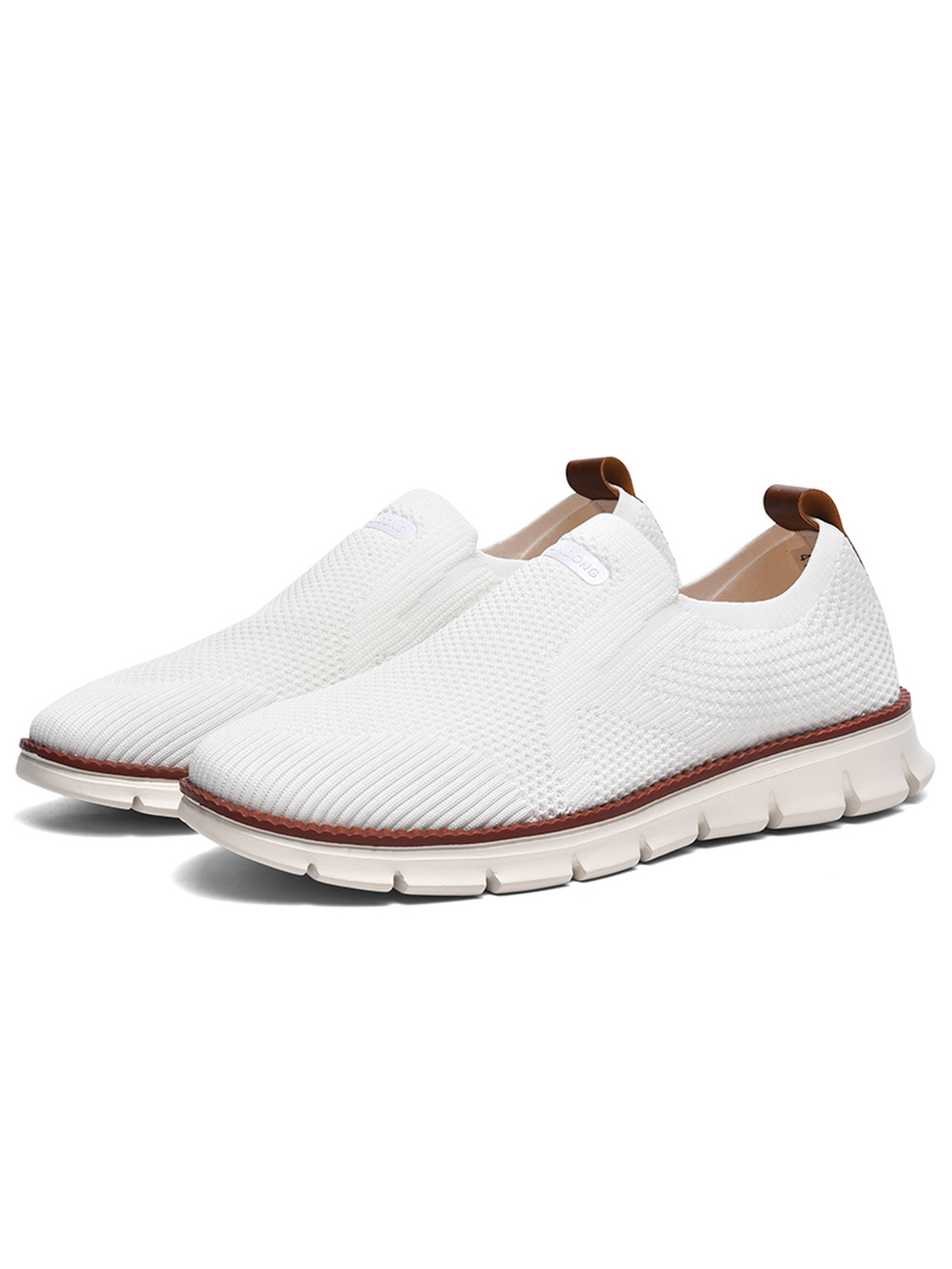Men White Slip-On Knit Sneakers