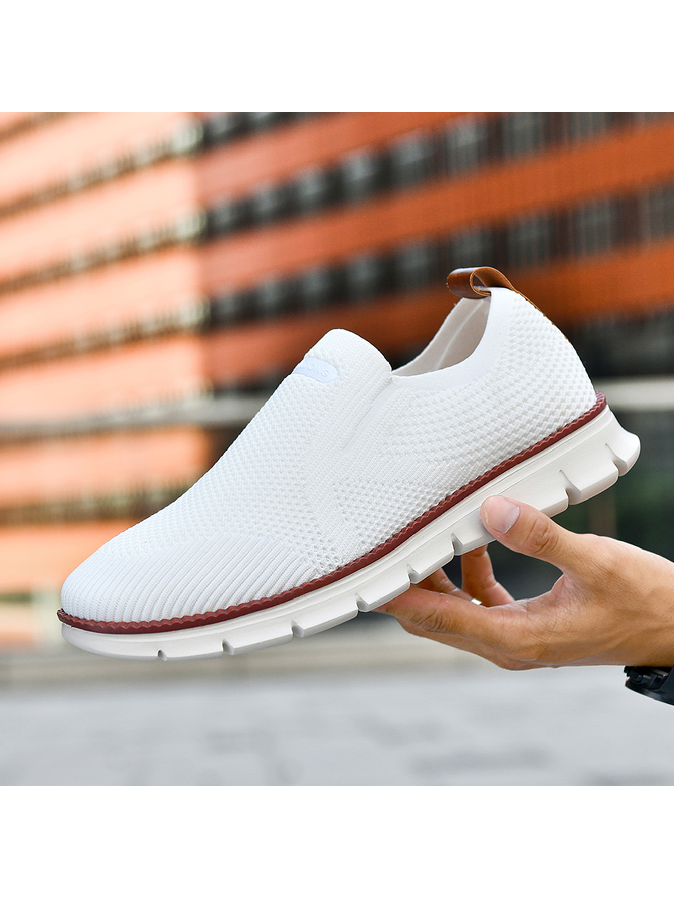 Men White Slip-On Knit Sneakers