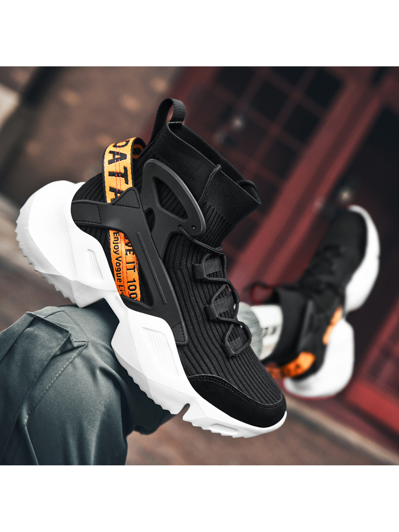 Men Black High-Top Sports Sneakers