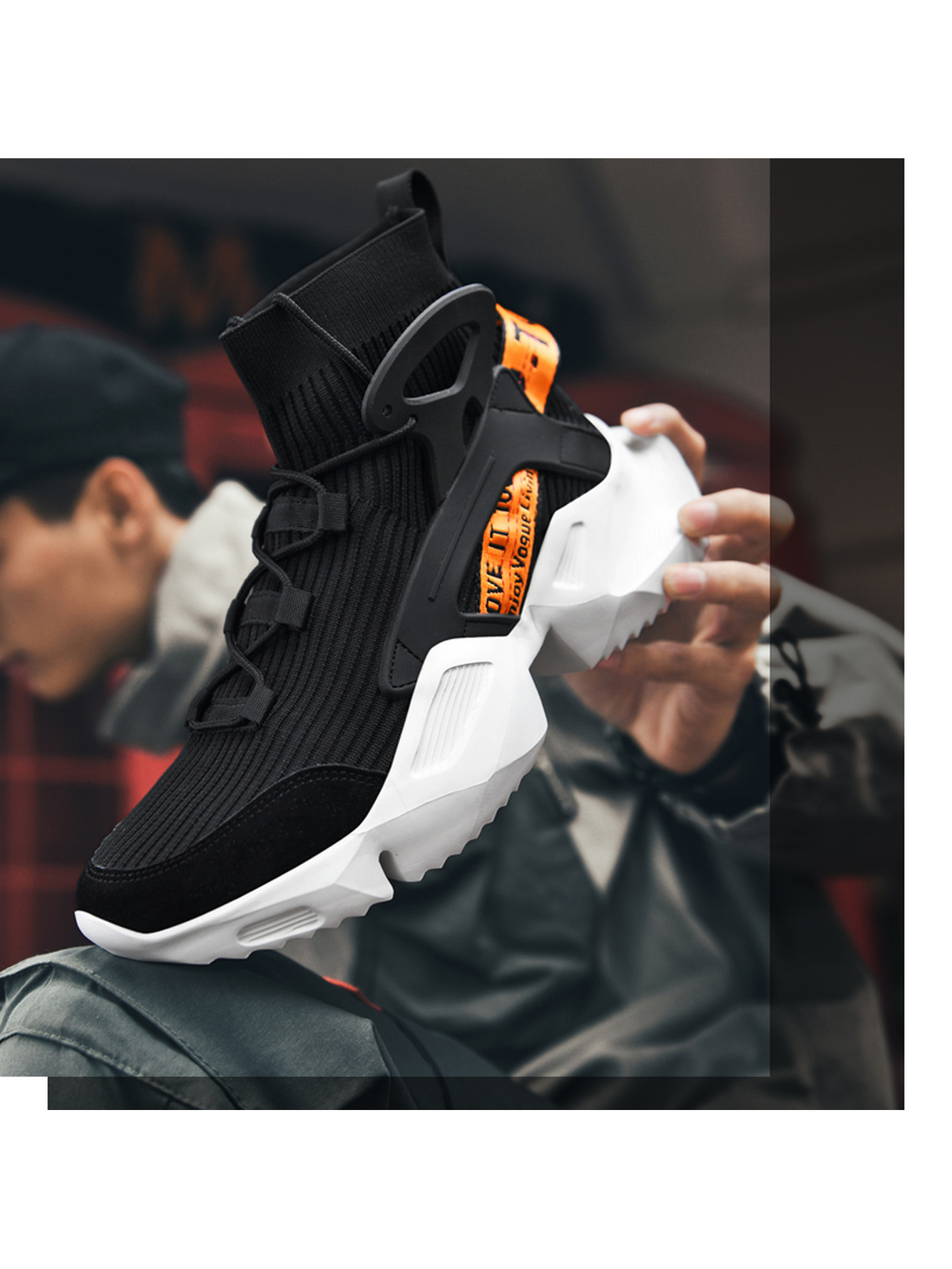 Men Black High-Top Sports Sneakers