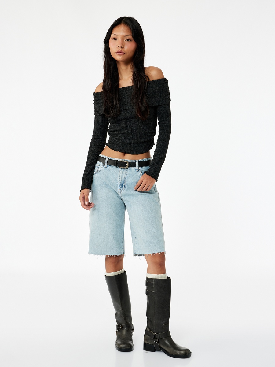 Off Shoulder Long Sleeve Cropped T-Shirt