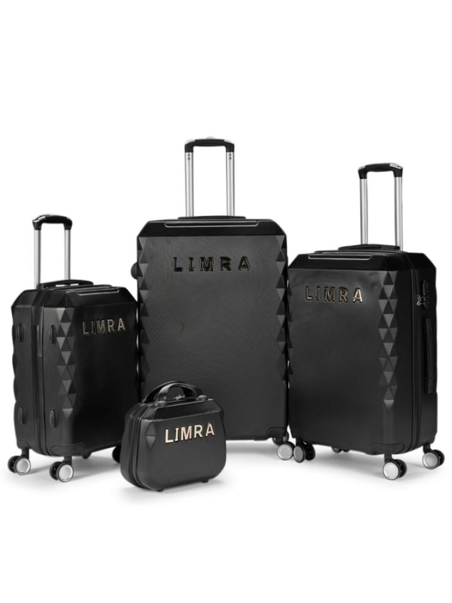 4-Piece Black ABS Luggage Set with 360 Degree Spinner Wheels and Built-In Lock - 28/24/20/12 inch