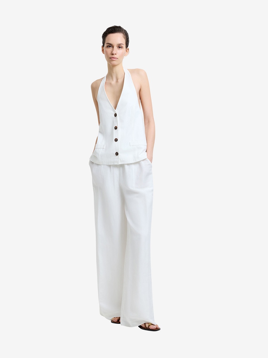 Keller Cotton Twill Button-Down White Halterneck Top
