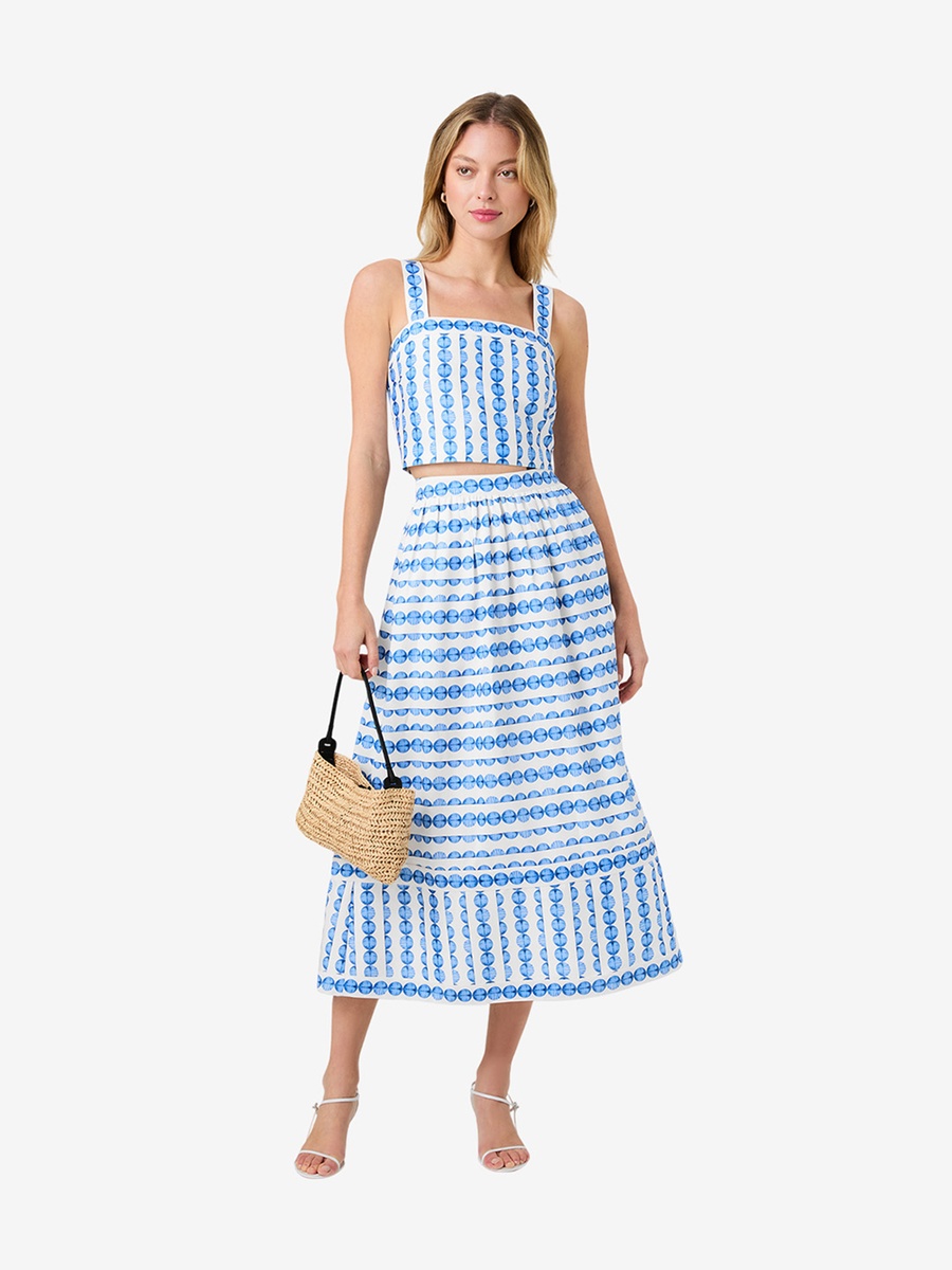 True Blue Structured Taffeta Midi Skirt