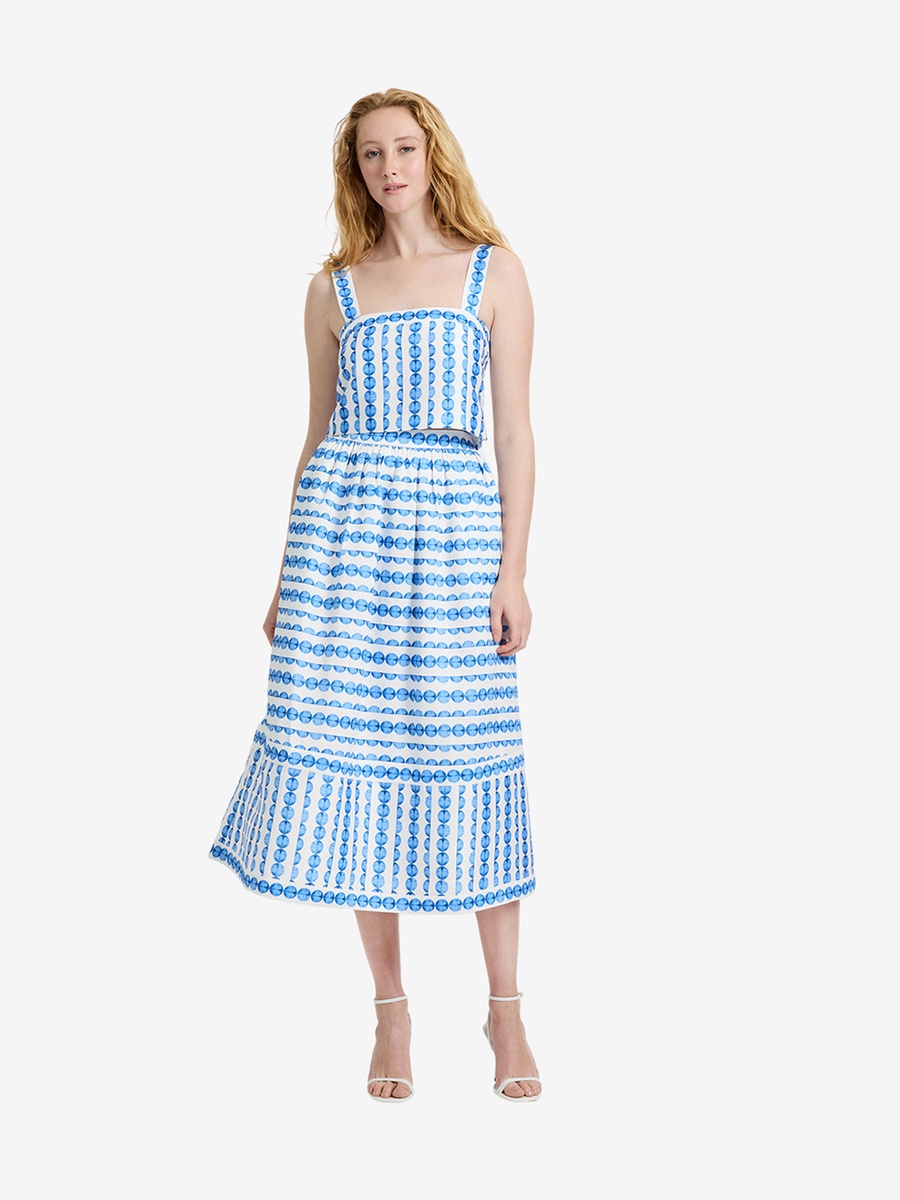 True Blue Structured Taffeta Midi Skirt