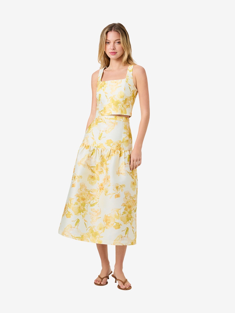 Sophie Floral Structured Taffeta Midi Skirt
