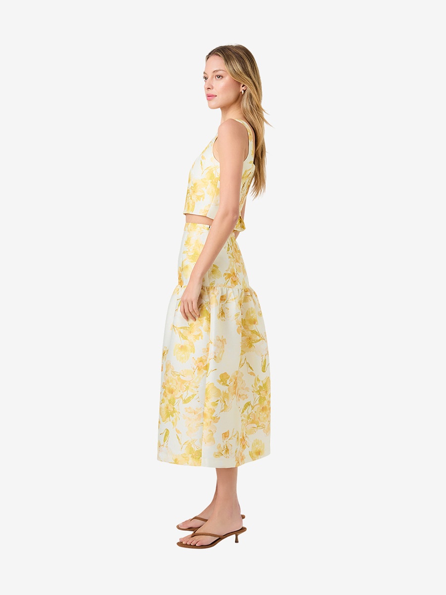 Sophie Floral Structured Taffeta Midi Skirt