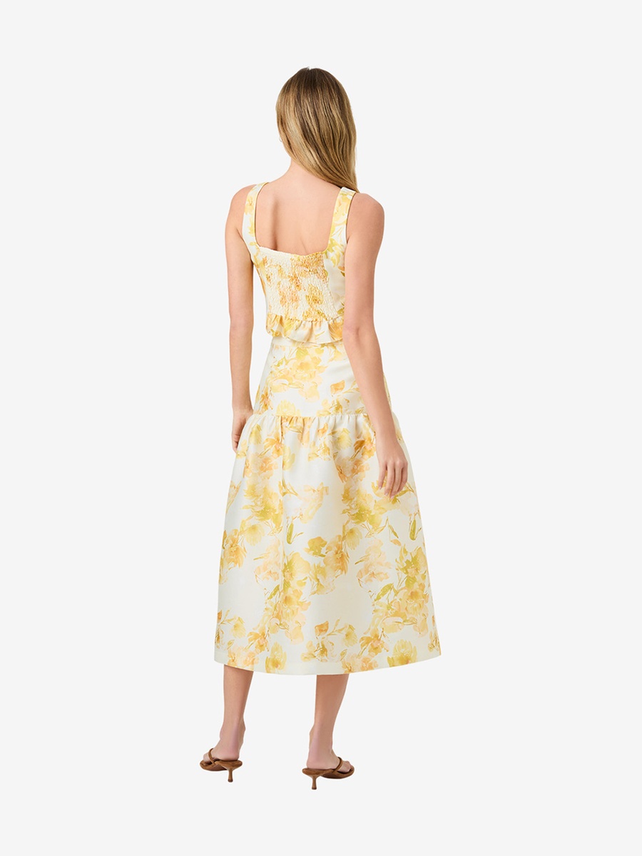Sophie Floral Structured Taffeta Midi Skirt
