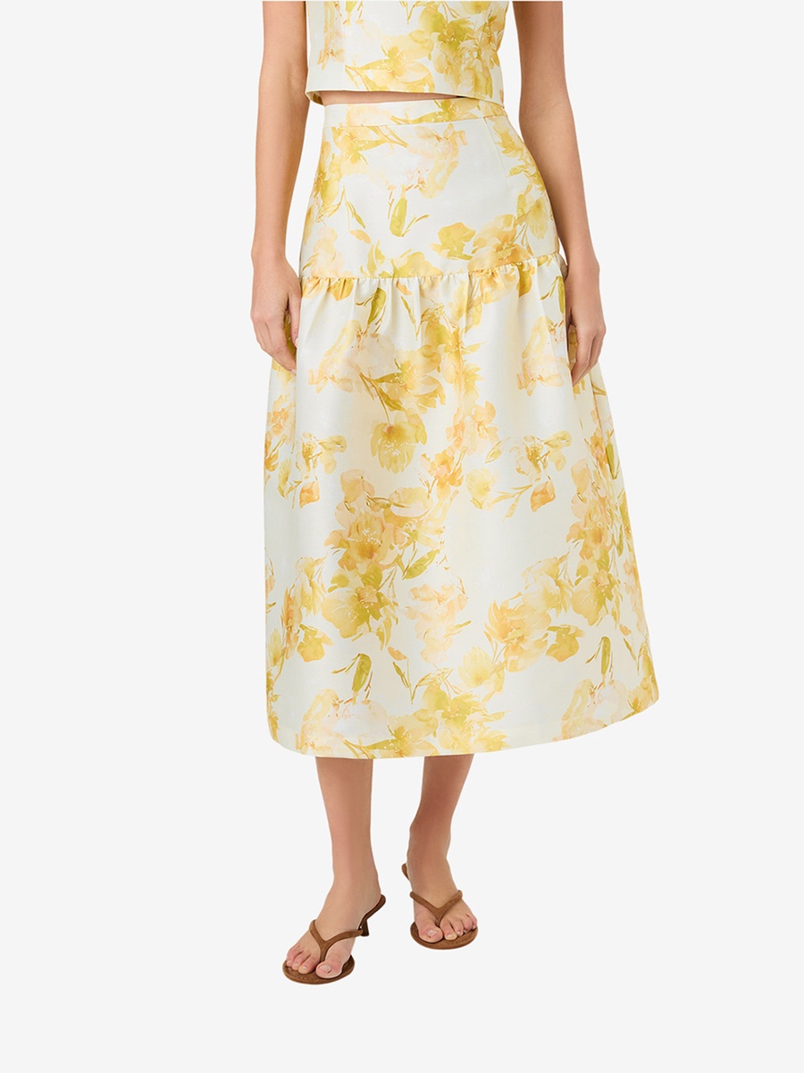 Sophie Floral Structured Taffeta Midi Skirt
