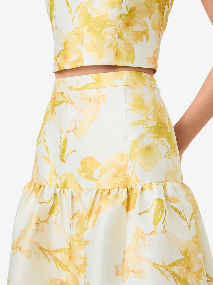 Sophie Floral Structured Taffeta Midi Skirt