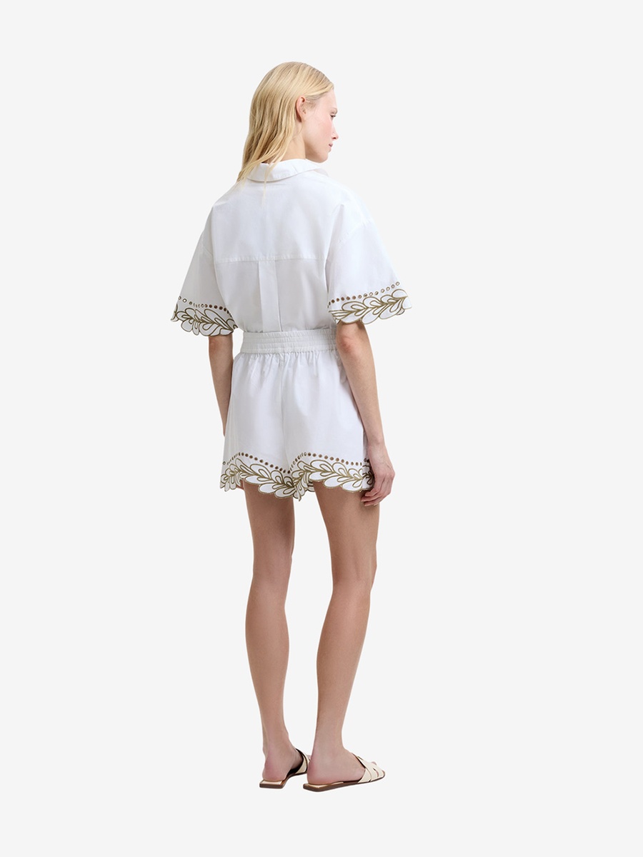 White Alissa Cotton Embroidered Trim Shorts