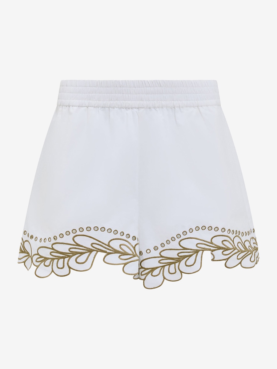 White Alissa Cotton Embroidered Trim Shorts