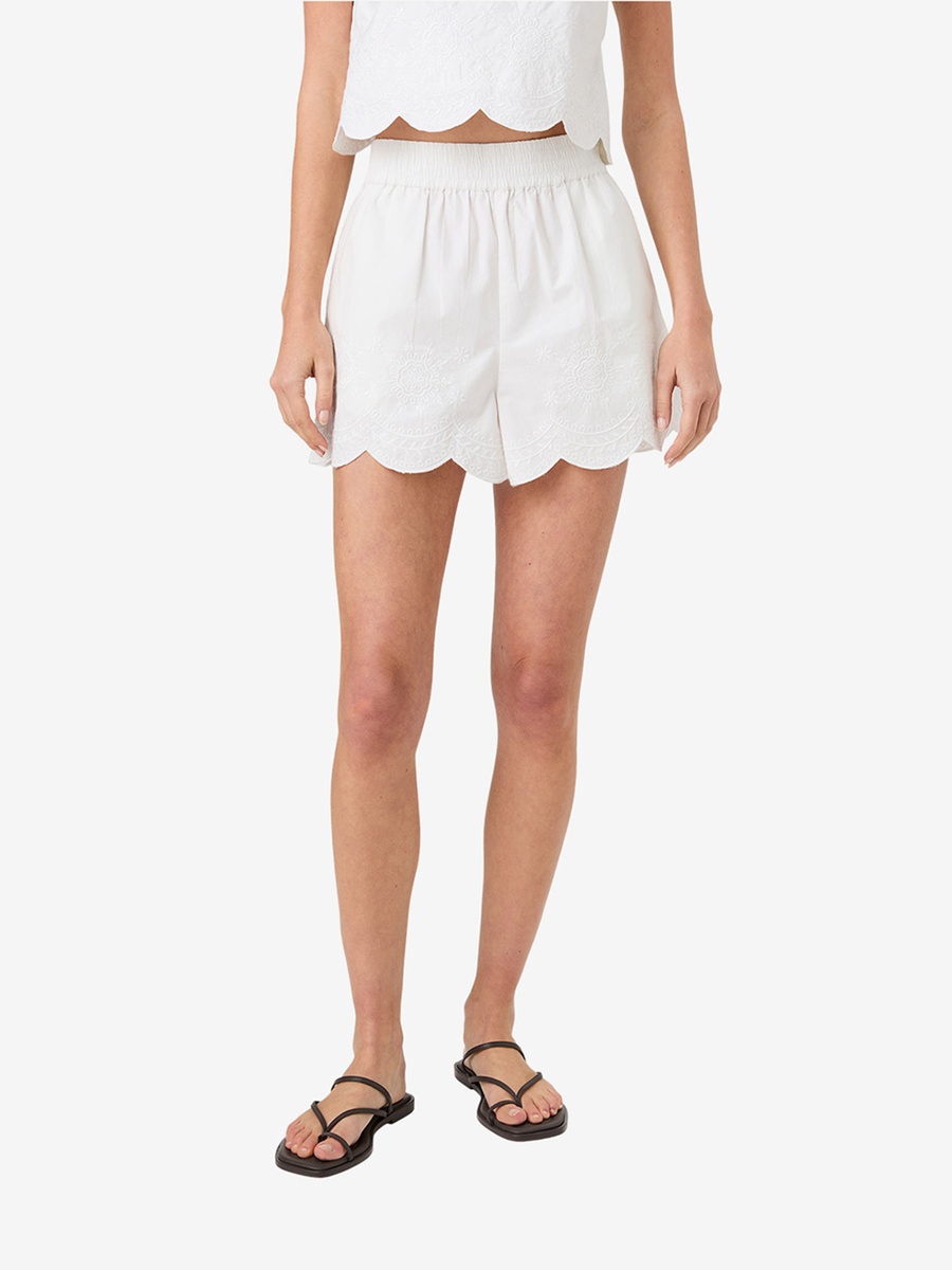 Linen White Alissa Cotton Embroidered Shorts