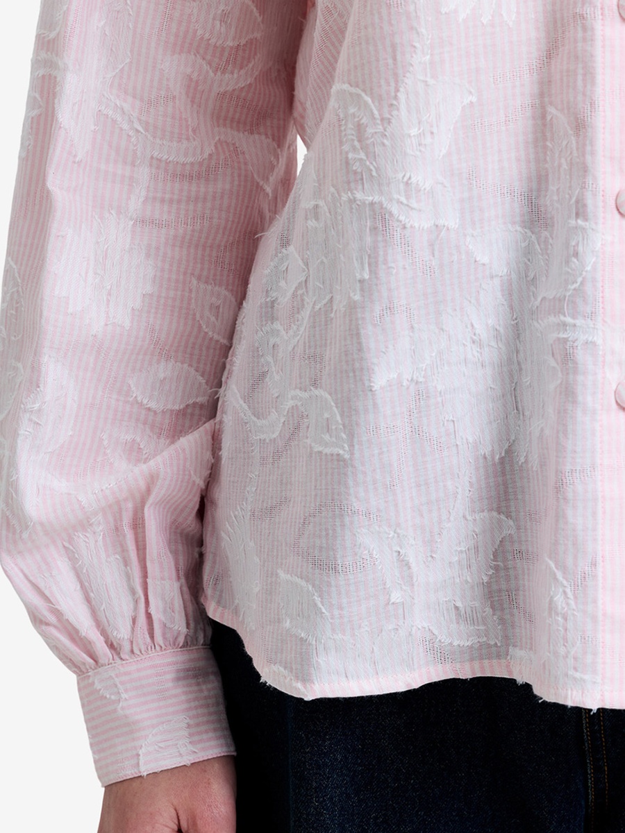 Pink Floral Jacquard Striped Long Sleeve Shirt