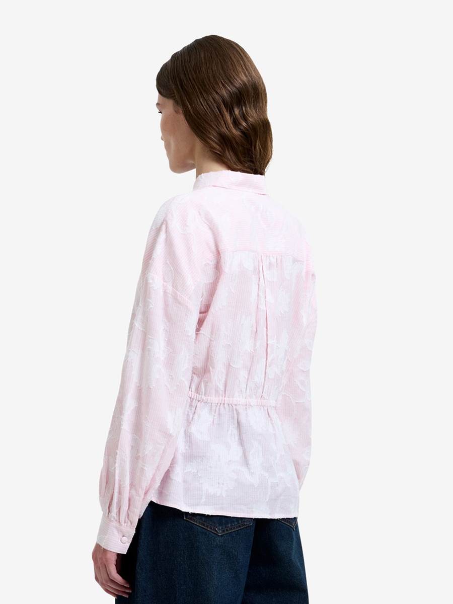 Pink Floral Jacquard Striped Long Sleeve Shirt
