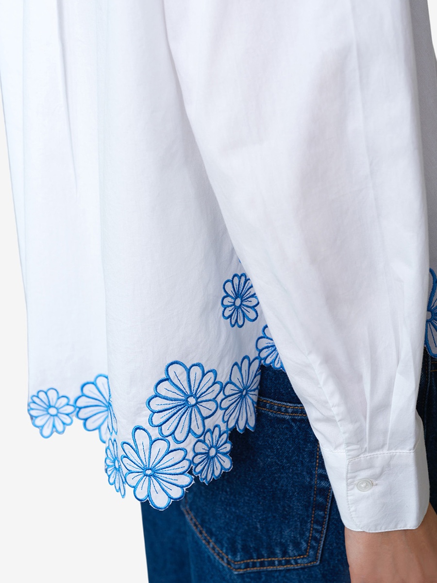 White Cambria Cotton Floral Hem Shirt