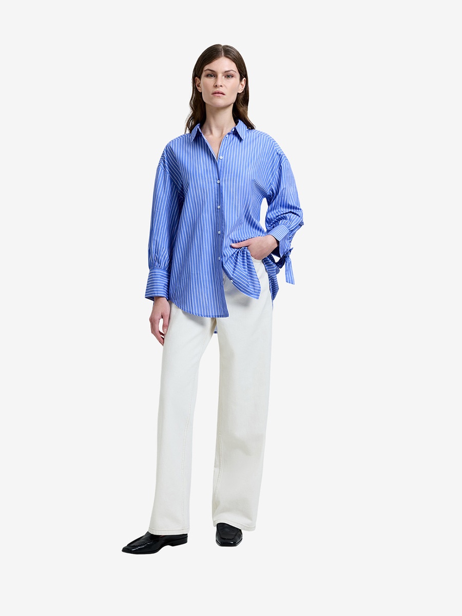 Azure Blue Cambria Cotton Striped Bow Shirt