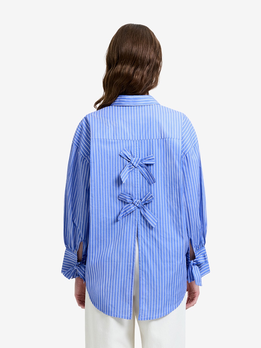Azure Blue Cambria Cotton Striped Bow Shirt