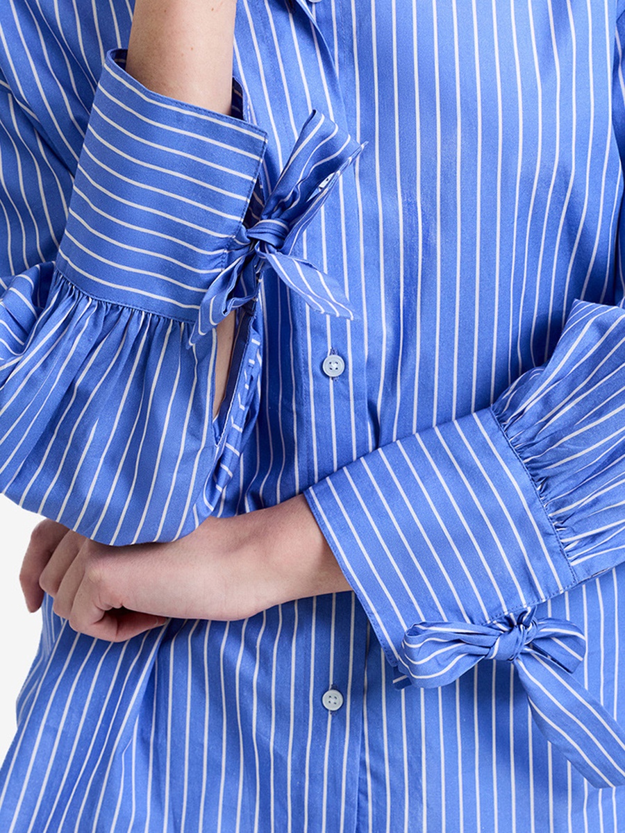 Azure Blue Cambria Cotton Striped Bow Shirt