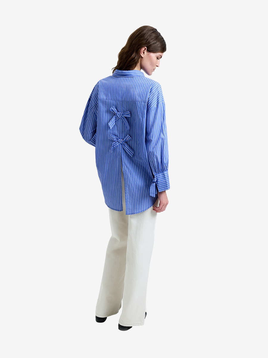 Azure Blue Cambria Cotton Striped Bow Shirt