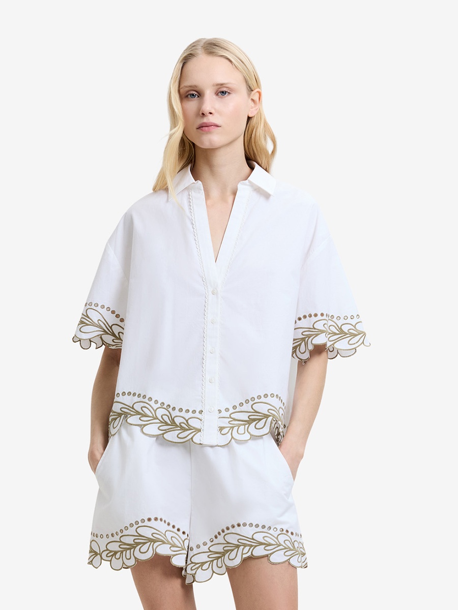 Linen White Alissa Cotton Trim Shirt