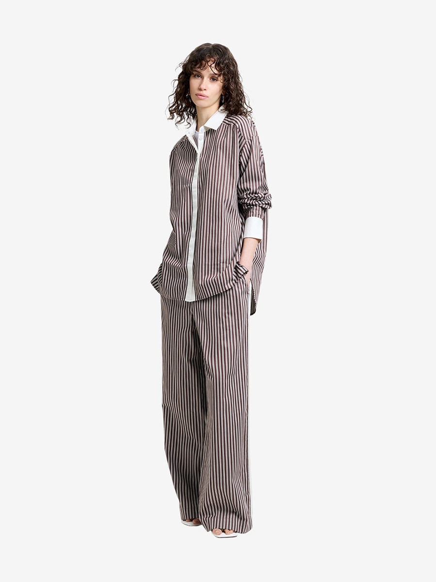 Alexis Poplin Brown Striped Button Down Relaxed Shirt