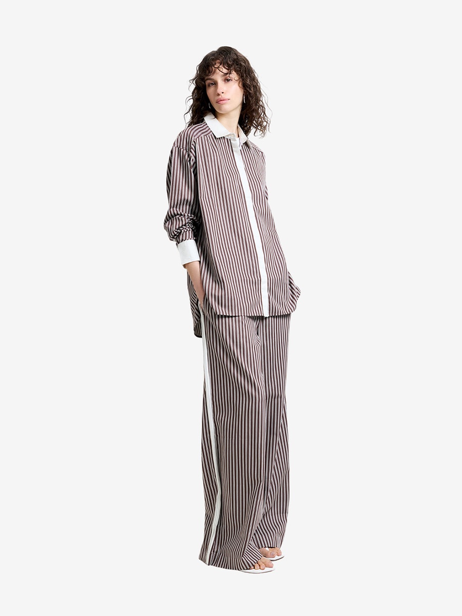 Alexis Poplin Brown Striped Button Down Relaxed Shirt