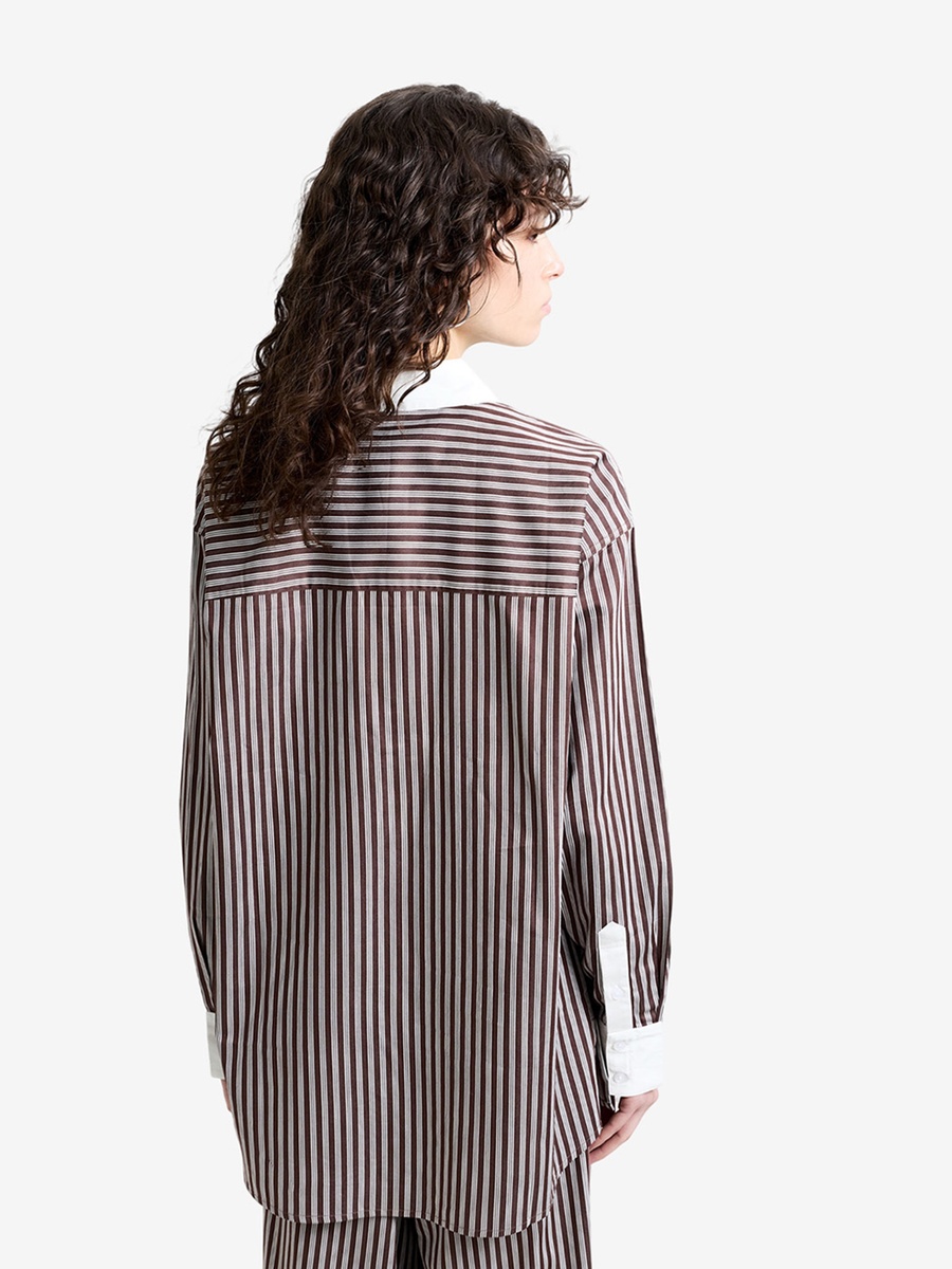 Alexis Poplin Brown Striped Button Down Relaxed Shirt